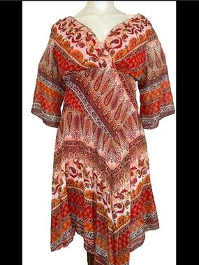 Westport Red Paisley V-Neck Dress EUC size 16